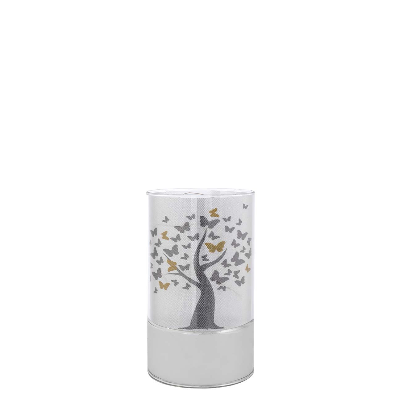 LAMPADA IN VETRO H. 15 CON DECORO ALBERO E FARFALLE
